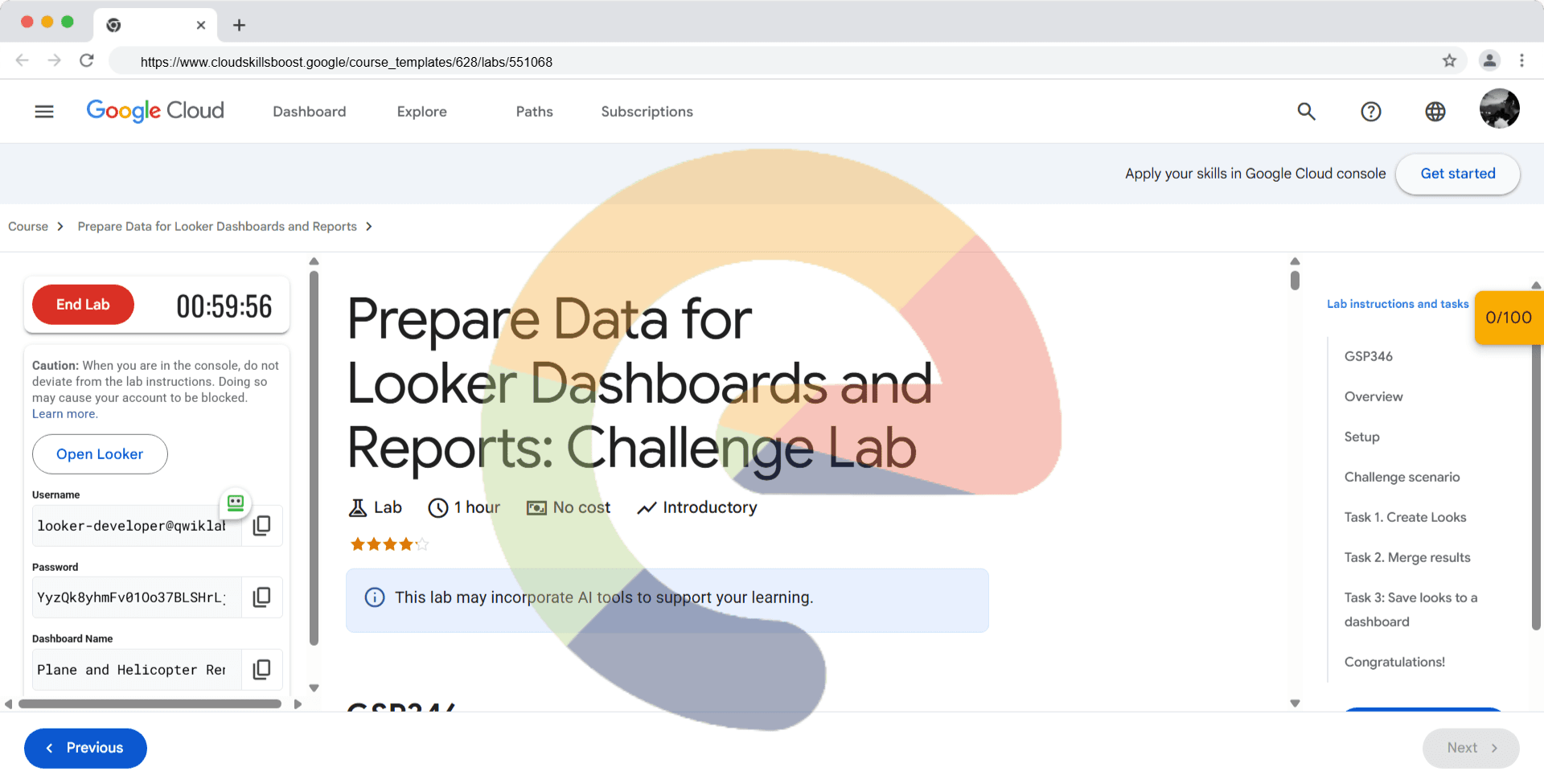 Prepare Data for Looker Dashboards and Reports: Challenge Lab - GSP346