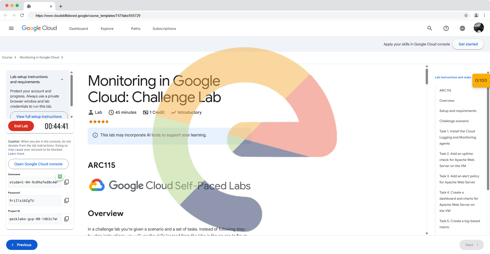 Monitoring in Google Cloud: Challenge Lab - ARC115