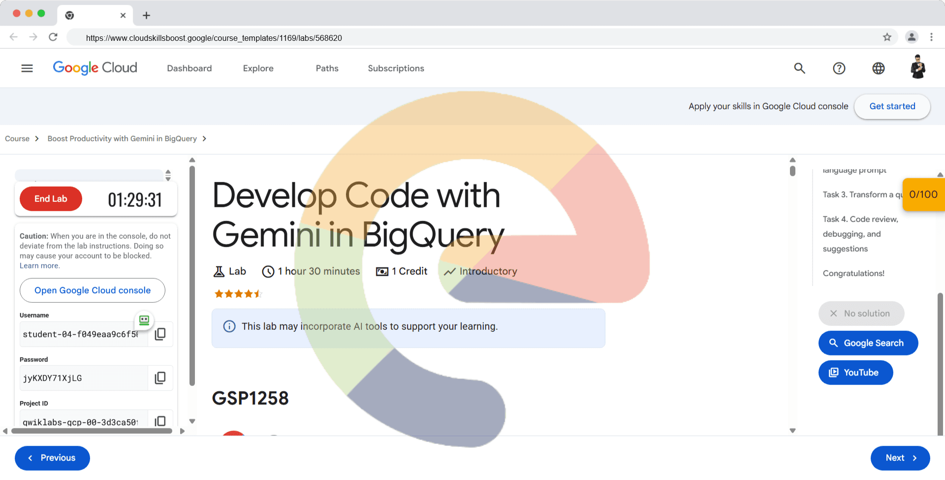 Develop Code with Gemini in BigQuery - GSP1258