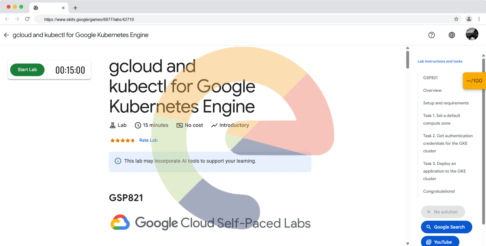 gcloud and kubectl for Google Kubernetes Engine - GSP821