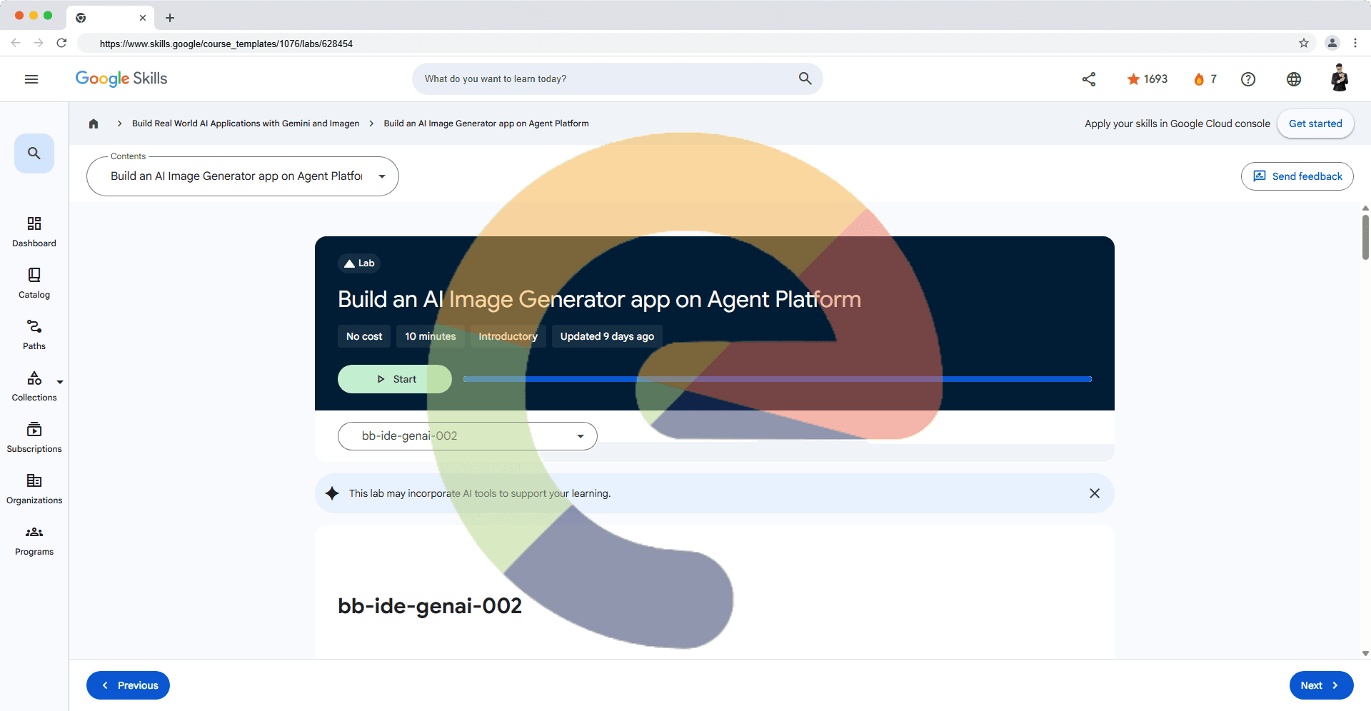Build an AI Image Generator app on Agent Platform - bb-ide-genai-002