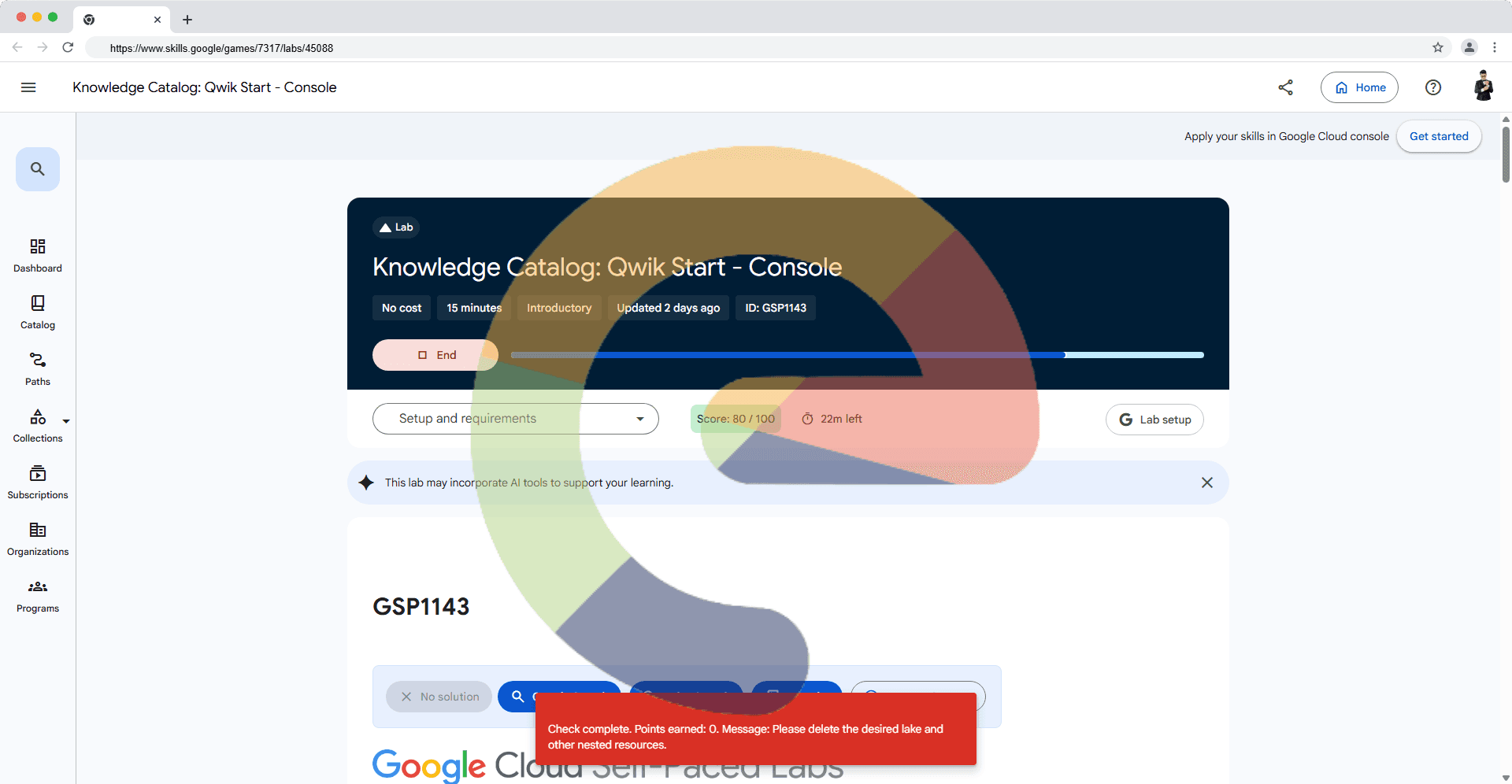 Knowledge Catalog: Qwik Start - Console - GSP1143