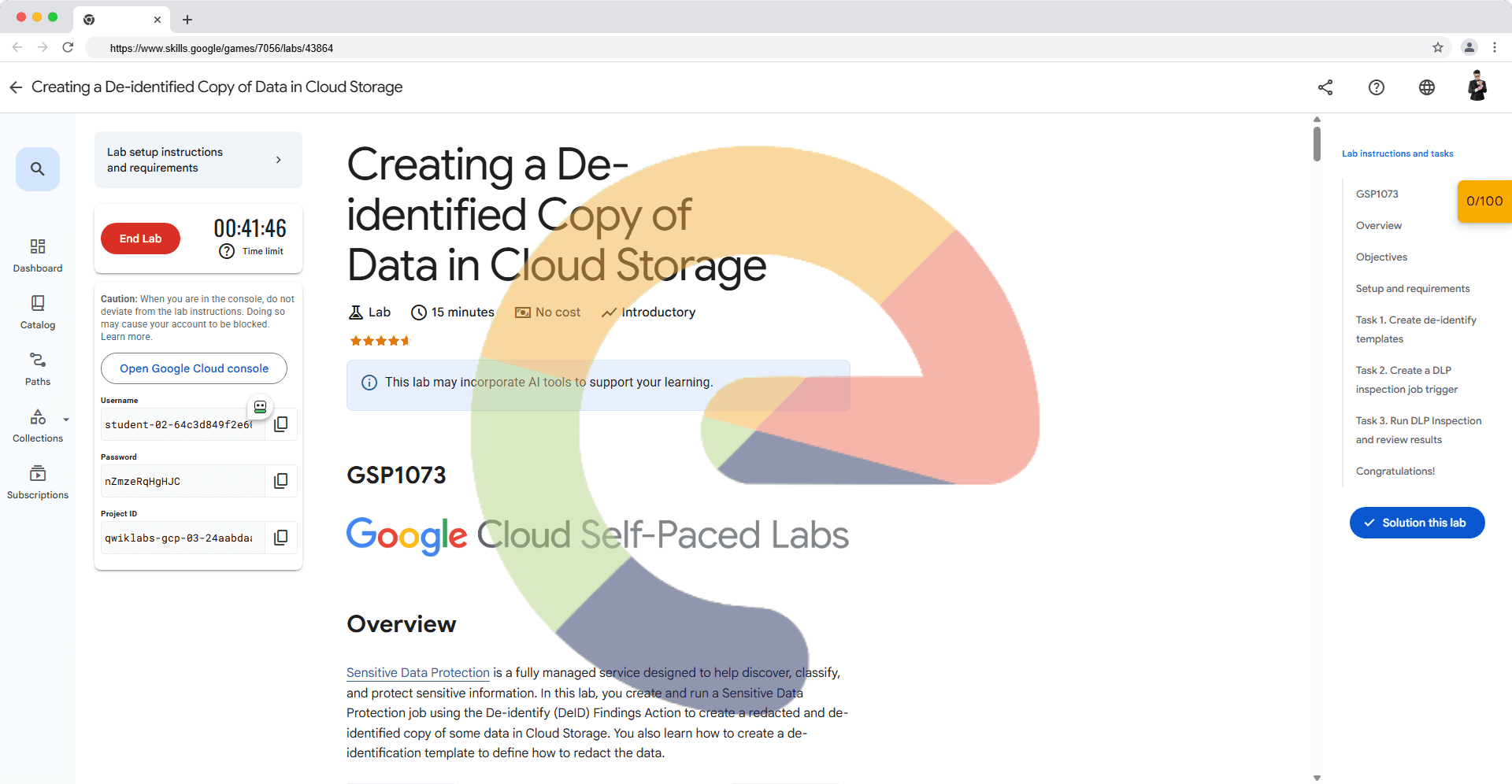 Creating a De-identified Copy of Data in Cloud Storage - GSP1073