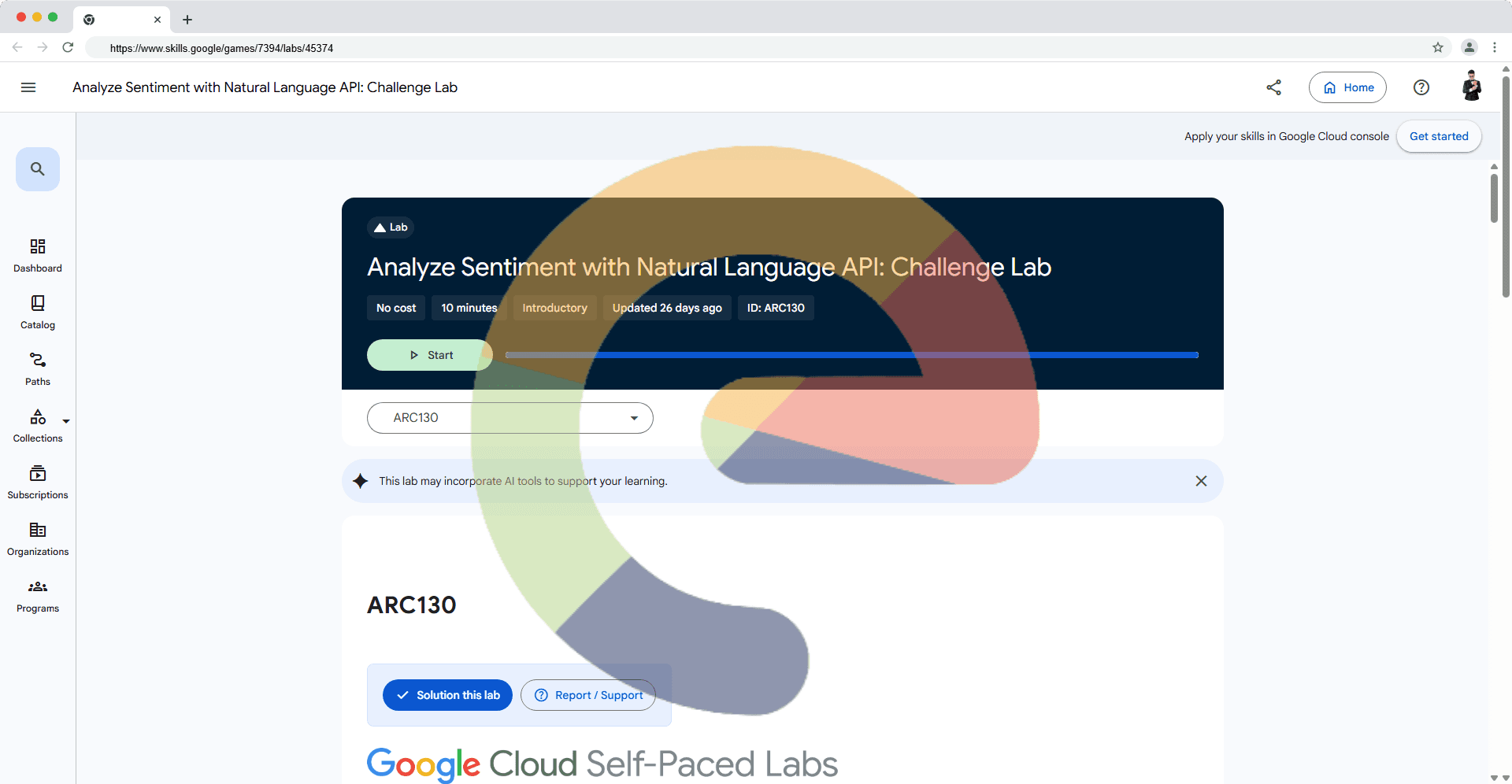 Analyze Sentiment with Natural Language API: Challenge Lab - ARC130