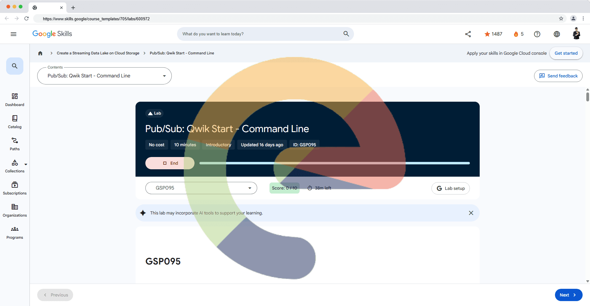 Pub/Sub: Qwik Start - Command Line - GSP095