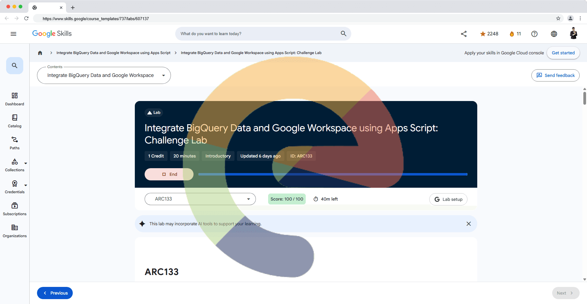 Integrate BigQuery Data and Google Workspace using Apps Script: Challenge Lab - ARC133