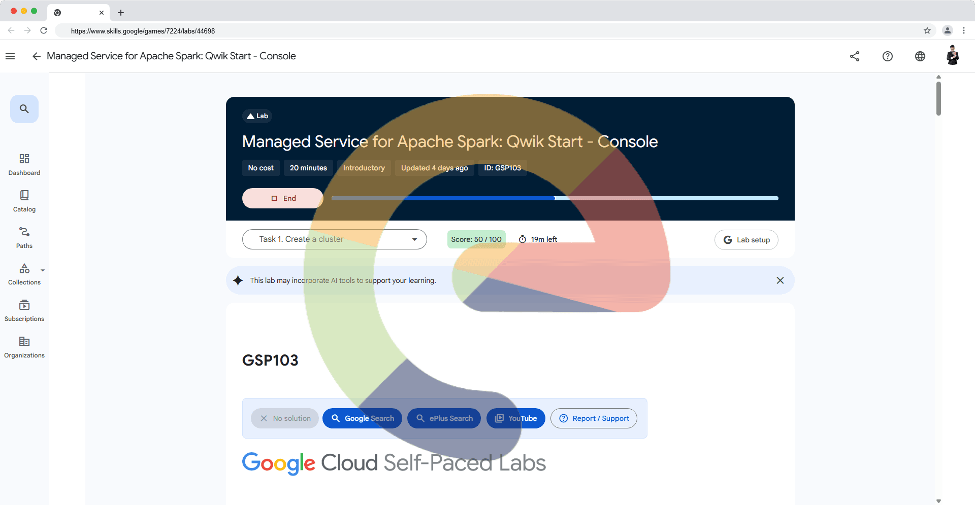 Managed Service for Apache Spark: Qwik Start - Console - GSP103