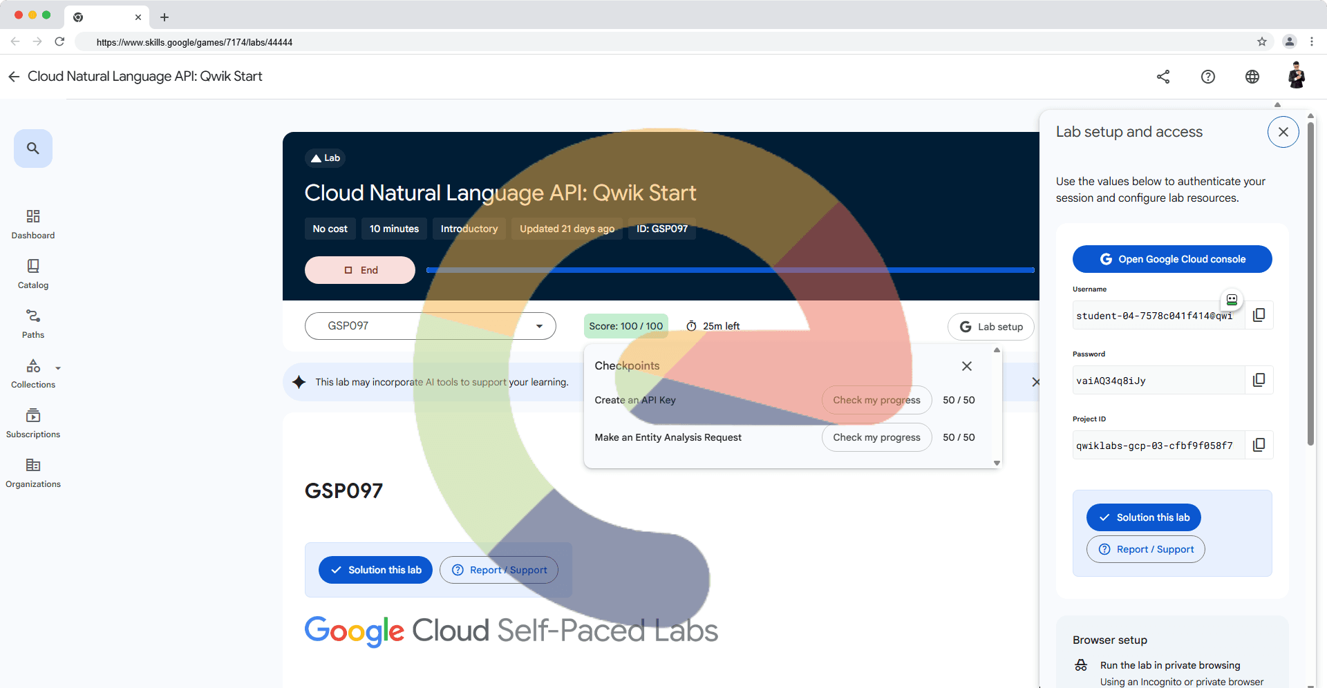 Cloud Natural Language API: Qwik Start - GSP097