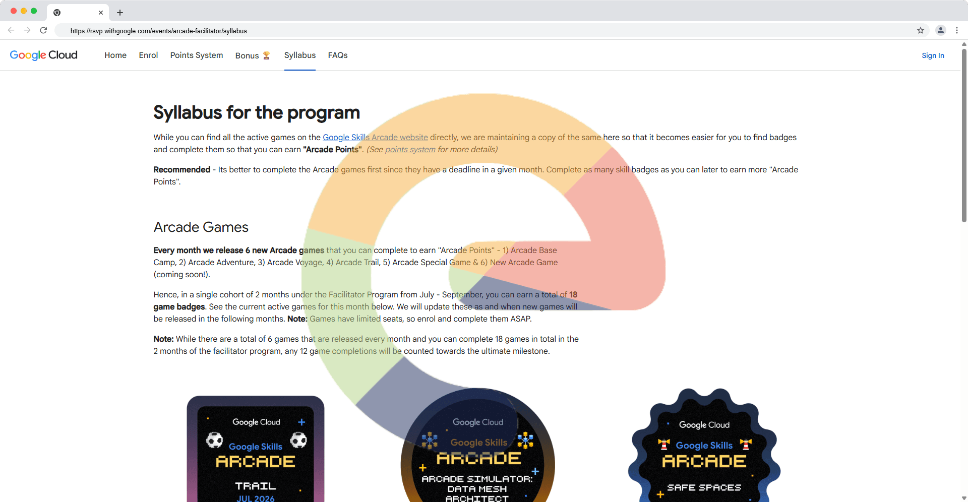 Google Cloud Arcade Facilitator '26 — Syllabus for the Program