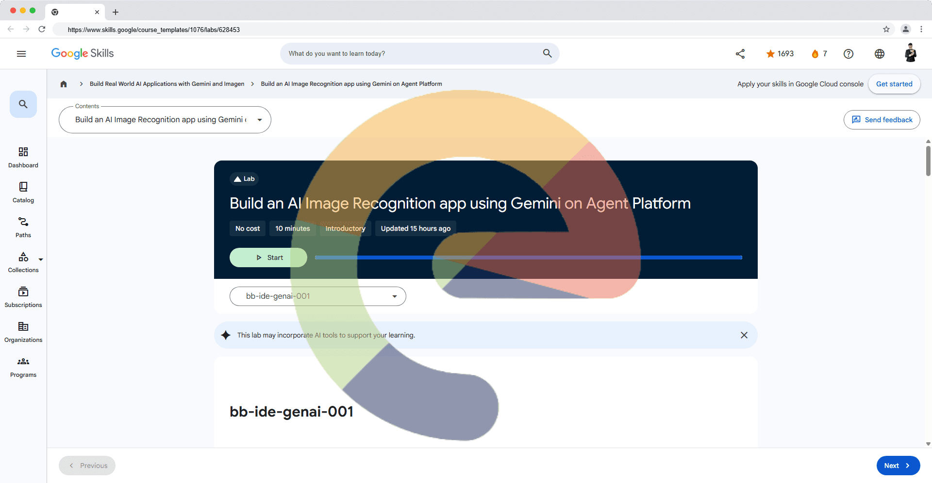 Build an AI Image Recognition app using Gemini on Agent Platform - bb-ide-genai-001